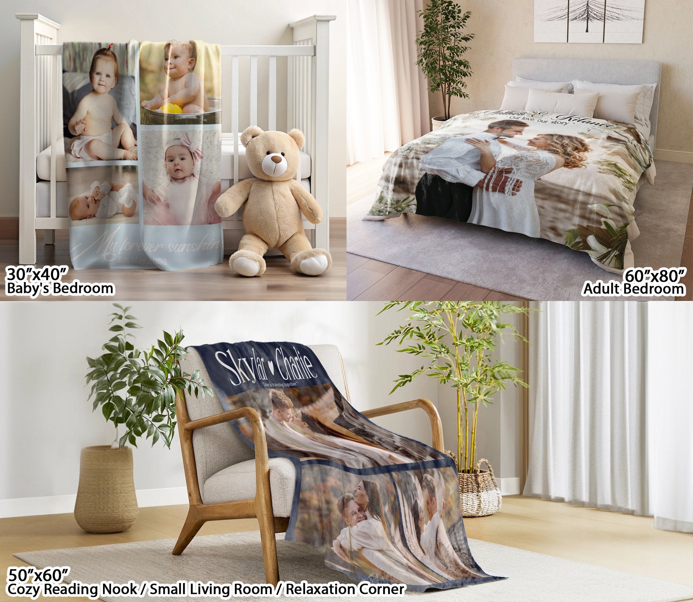 Custom Photo Blanket, Personalized Sherpa Fleece Photo Blanket From Pictures For Girlfriend Boyfriend Couples Husband Wife, Soft Plush Blankets Gift For Anniversary Wedding Engagement Decoration