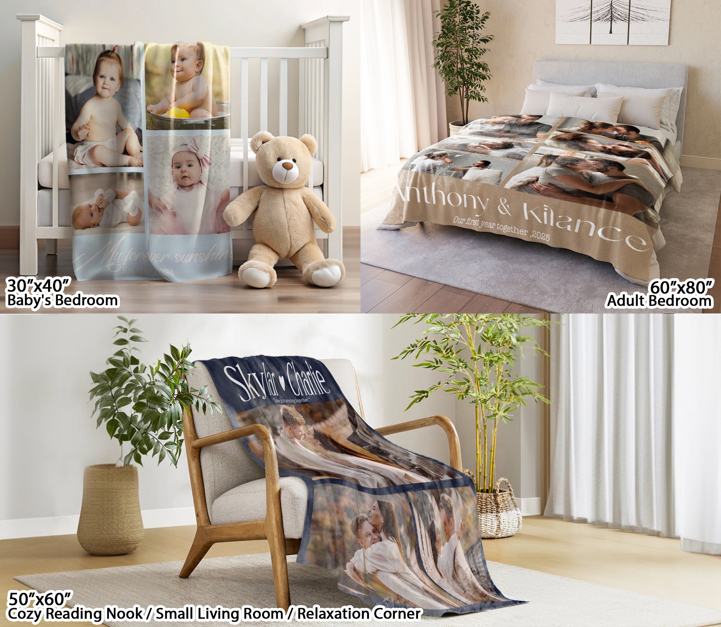 Custom Photo Blanket With Text Picture Collage For Couple Girlfriend Boyfriend Husband Wife, Customized Sherpa Fleece Collage Blanket Gift For Christmas Thanksgiving Wedding Anniversary With 9 Photos