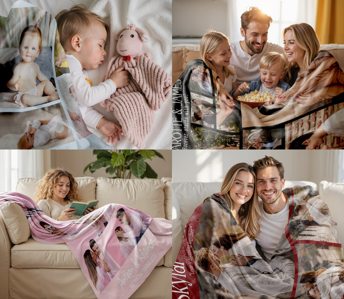 Custom Photo Blanket With Text Picture Collage For Couple Girlfriend Boyfriend Husband Wife, Customized Sherpa Fleece Collage Blanket Gift For Christmas Thanksgiving Wedding Anniversary With 7 Photos