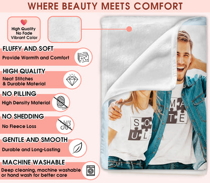 Custom Photo Blanket With Text Picture Collage For Couple Girlfriend Boyfriend Husband Wife, Customized Sherpa Fleece Collage Blanket Gift For Christmas Thanksgiving Wedding Anniversary With 4 Photos