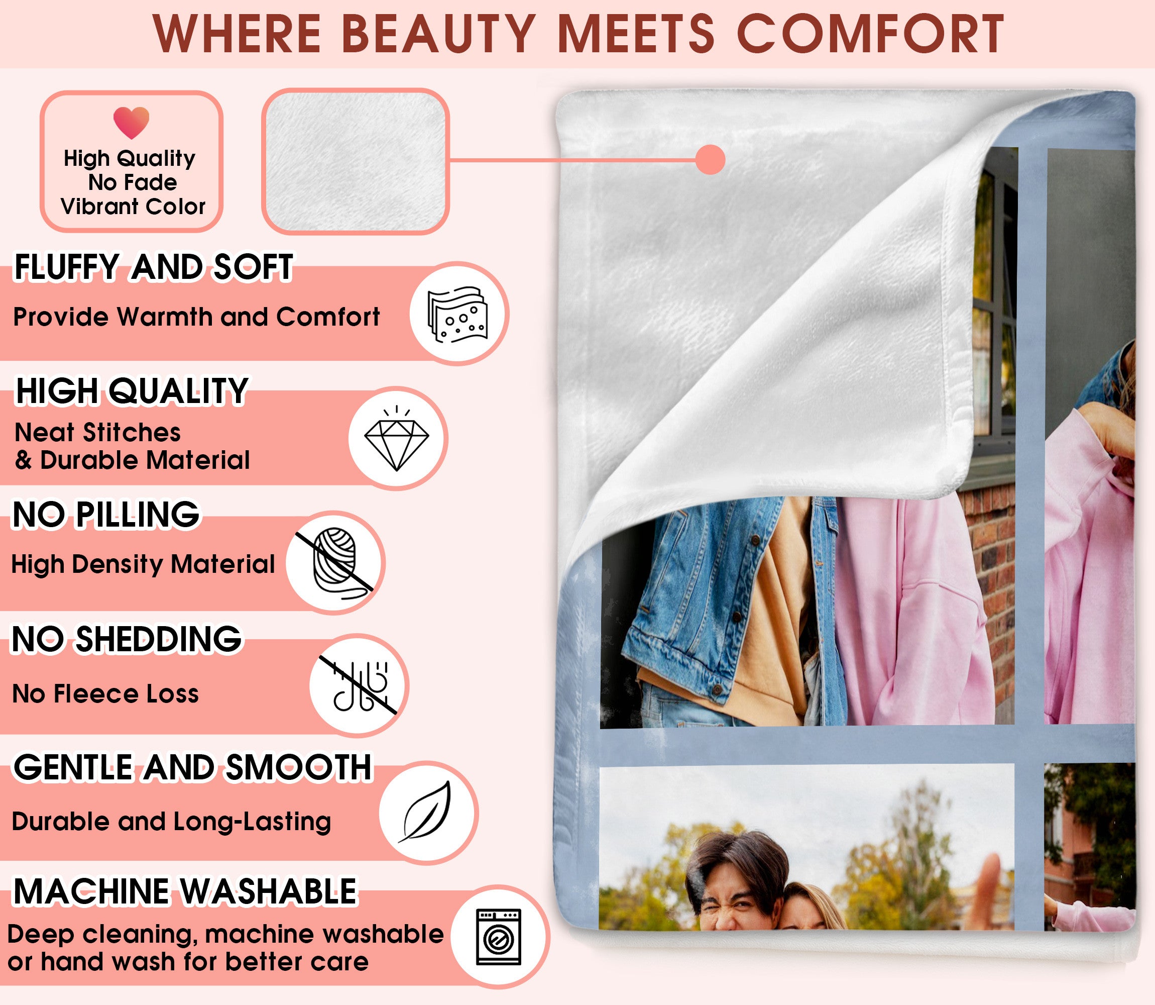 Custom Photo Blanket With Text Picture Collage For Couple Girlfriend Boyfriend Husband Wife, Customized Sherpa Fleece Collage Blanket Gift For Christmas Thanksgiving Wedding Anniversary With 9 Photos