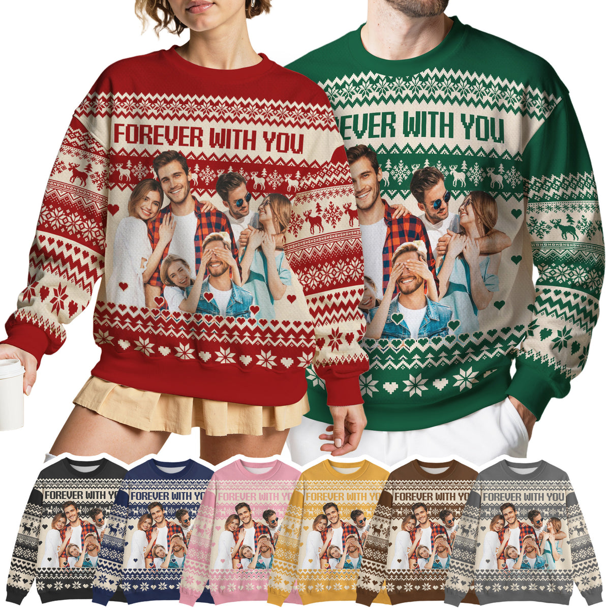 Custom Ugly Christmas Sweater for Men Women Youth Kid, Personalized Christmas Sweater with Photo Picture Face, Custom Ugly Sweatshirt for Dad Mom Boyfriend Girlfriend for Xmas Thanksgiving Style 1