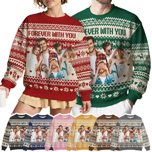 Custom Ugly Christmas Sweater for Men Women Youth Kid, Personalized Christmas Sweater with Photo Picture Face, Custom Ugly Sweatshirt for Dad Mom Boyfriend Girlfriend for Xmas Thanksgiving Style 1