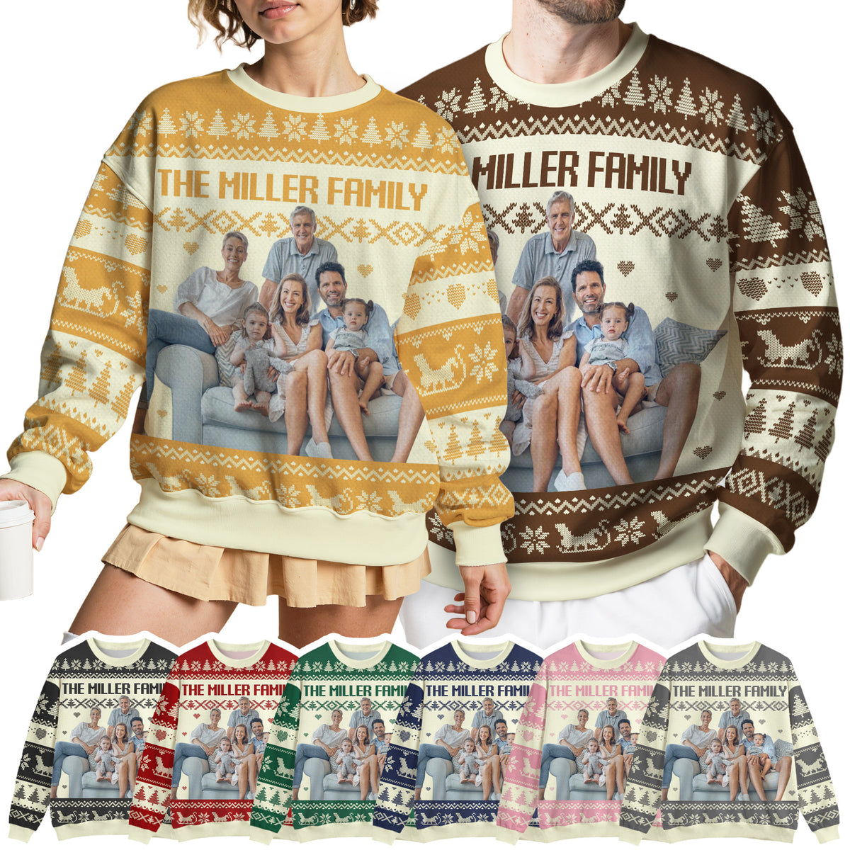 Custom Ugly Christmas Sweater for Men Women Youth Kid, Personalized Christmas Sweater with Photo Picture Face, Custom Ugly Sweatshirt for Dad Mom Boyfriend Girlfriend for Xmas Thanksgiving Style 2