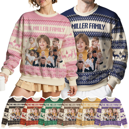 Custom Ugly Christmas Sweater for Men Women Youth Kid, Personalized Christmas Sweater with Photo Picture Face, Custom Ugly Sweatshirt for Dad Mom Boyfriend Girlfriend for Xmas Thanksgiving Style 3