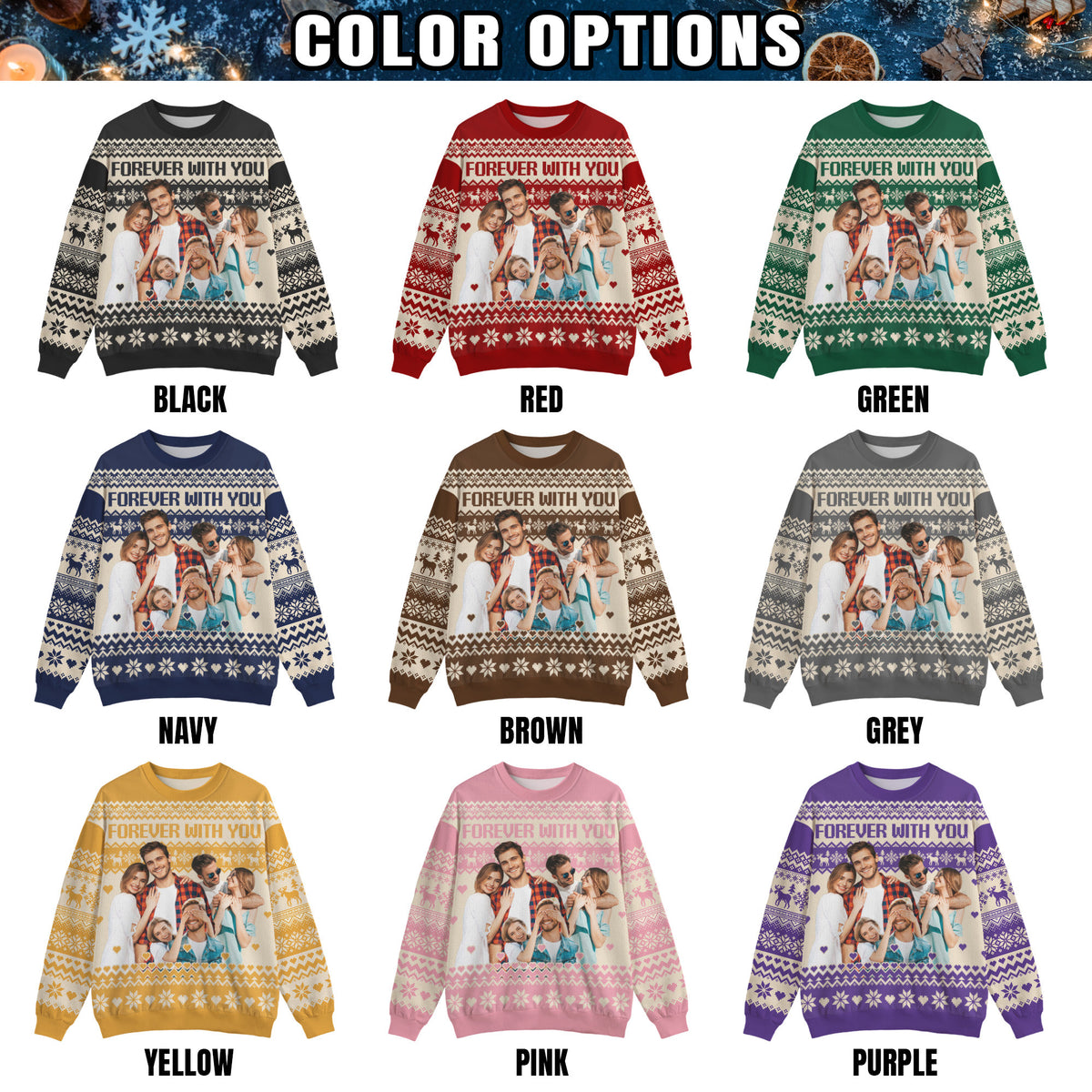 Custom Ugly Christmas Sweater for Men Women Youth Kid, Personalized Christmas Sweater with Photo Picture Face, Custom Ugly Sweatshirt for Dad Mom Boyfriend Girlfriend for Xmas Thanksgiving Style 1