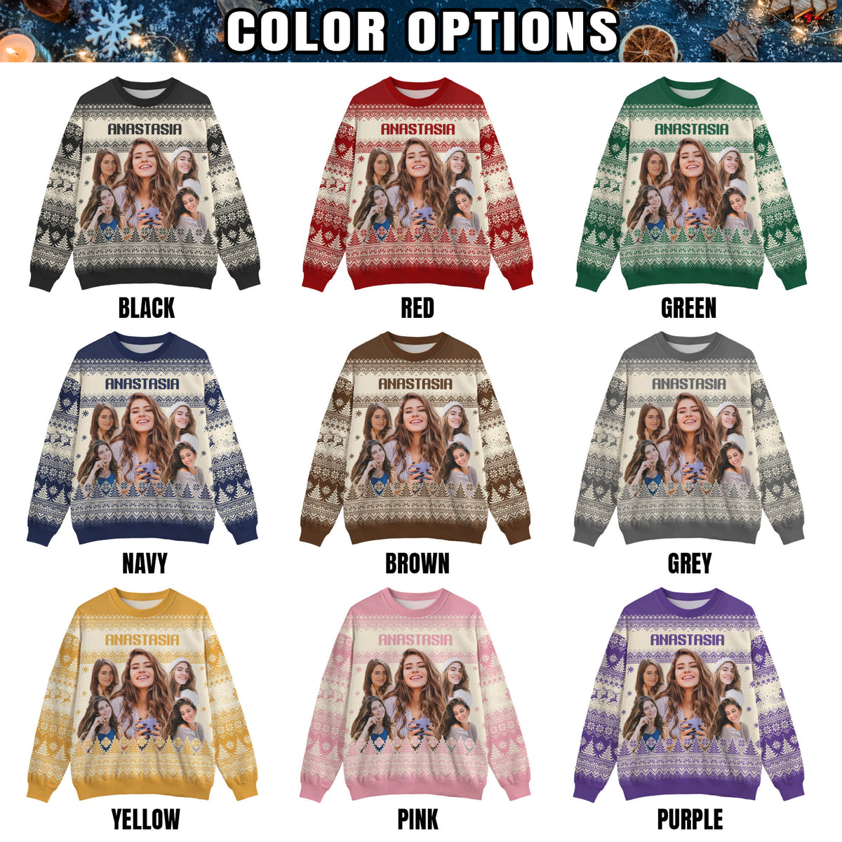 Custom Ugly Christmas Sweater for Men Women Youth Kid, Personalized Christmas Sweater with Photo Picture Face, Custom Ugly Sweatshirt for Dad Mom Boyfriend Girlfriend for Xmas Thanksgiving Style 4