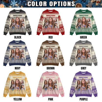 Custom Ugly Christmas Sweater for Men Women Youth Kid, Personalized Christmas Sweater with Photo Picture Face, Custom Ugly Sweatshirt for Dad Mom Boyfriend Girlfriend for Xmas Thanksgiving Style 4