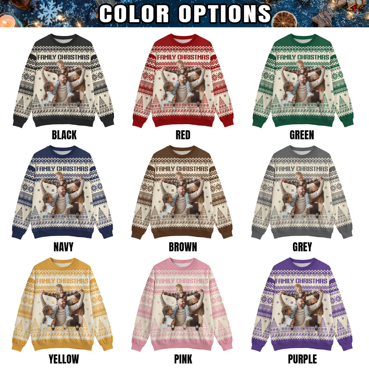 Custom Ugly Christmas Sweater for Men Women Youth Kid, Personalized Christmas Sweater with Photo Picture Face, Custom Ugly Sweatshirt for Dad Mom Boyfriend Girlfriend for Xmas Thanksgiving Style 5