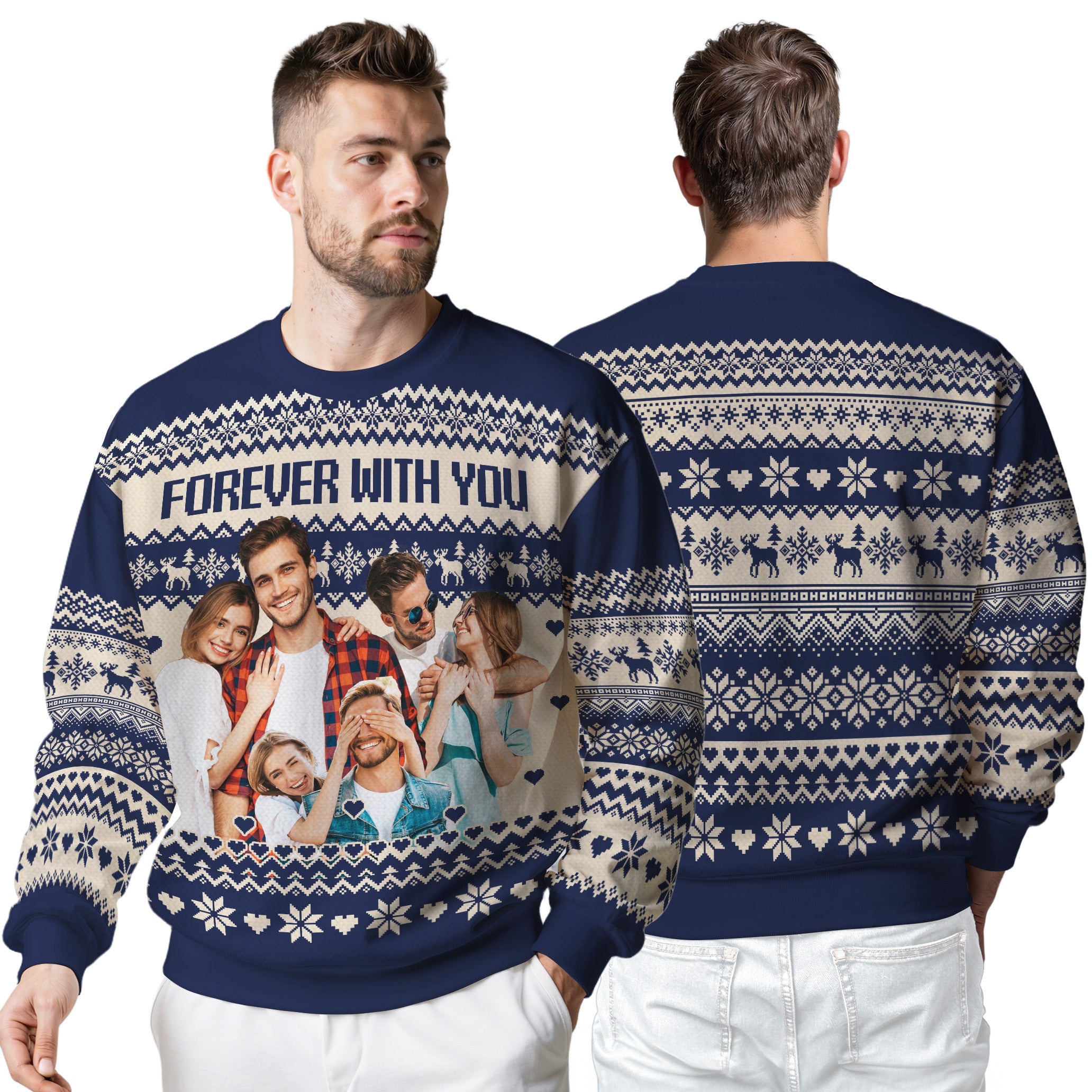 Custom Ugly Christmas Sweater with Photo for Men Women Youth Kid, Matching Ugly Christmas Sweatshirt Family Couples