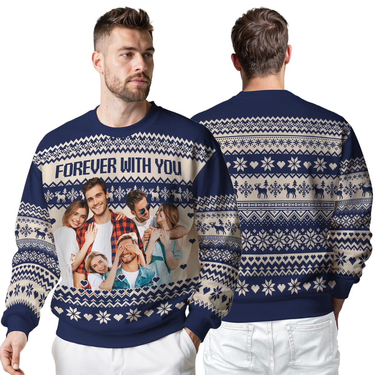 Custom Ugly Christmas Sweater for Men Women Youth Kid, Personalized Christmas Sweater with Photo Picture Face, Custom Ugly Sweatshirt for Dad Mom Boyfriend Girlfriend for Xmas Thanksgiving Style 1