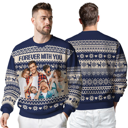 Custom Ugly Christmas Sweater for Men Women Youth Kid, Personalized Christmas Sweater with Photo Picture Face, Custom Ugly Sweatshirt for Dad Mom Boyfriend Girlfriend for Xmas Thanksgiving Style 1