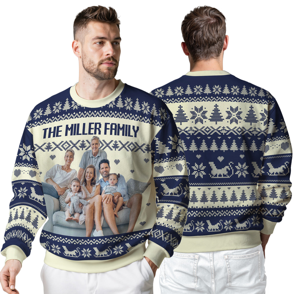 Custom Ugly Christmas Sweater for Men Women Youth Kid, Personalized Christmas Sweater with Photo Picture Face, Custom Ugly Sweatshirt for Dad Mom Boyfriend Girlfriend for Xmas Thanksgiving Style 2