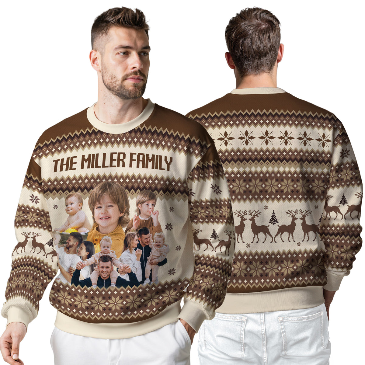 Custom Ugly Christmas Sweater for Men Women Youth Kid, Personalized Christmas Sweater with Photo Picture Face, Custom Ugly Sweatshirt for Dad Mom Boyfriend Girlfriend for Xmas Thanksgiving Style 3