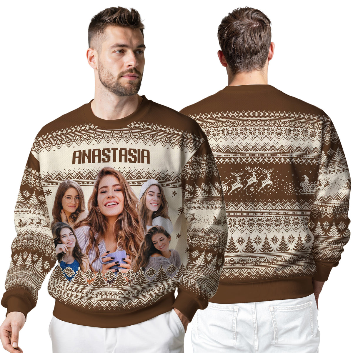 Custom Ugly Christmas Sweater for Men Women Youth Kid, Personalized Christmas Sweater with Photo Picture Face, Custom Ugly Sweatshirt for Dad Mom Boyfriend Girlfriend for Xmas Thanksgiving Style 4