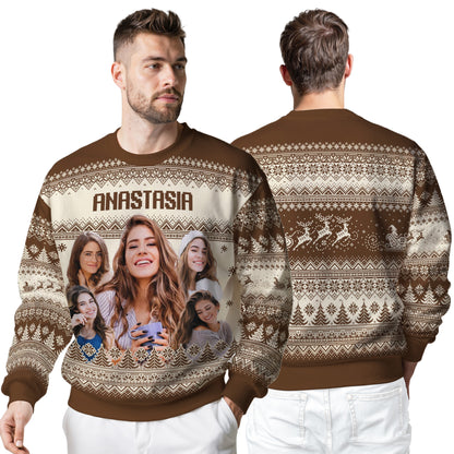 Custom Ugly Christmas Sweater for Men Women Youth Kid, Personalized Christmas Sweater with Photo Picture Face, Custom Ugly Sweatshirt for Dad Mom Boyfriend Girlfriend for Xmas Thanksgiving Style 4