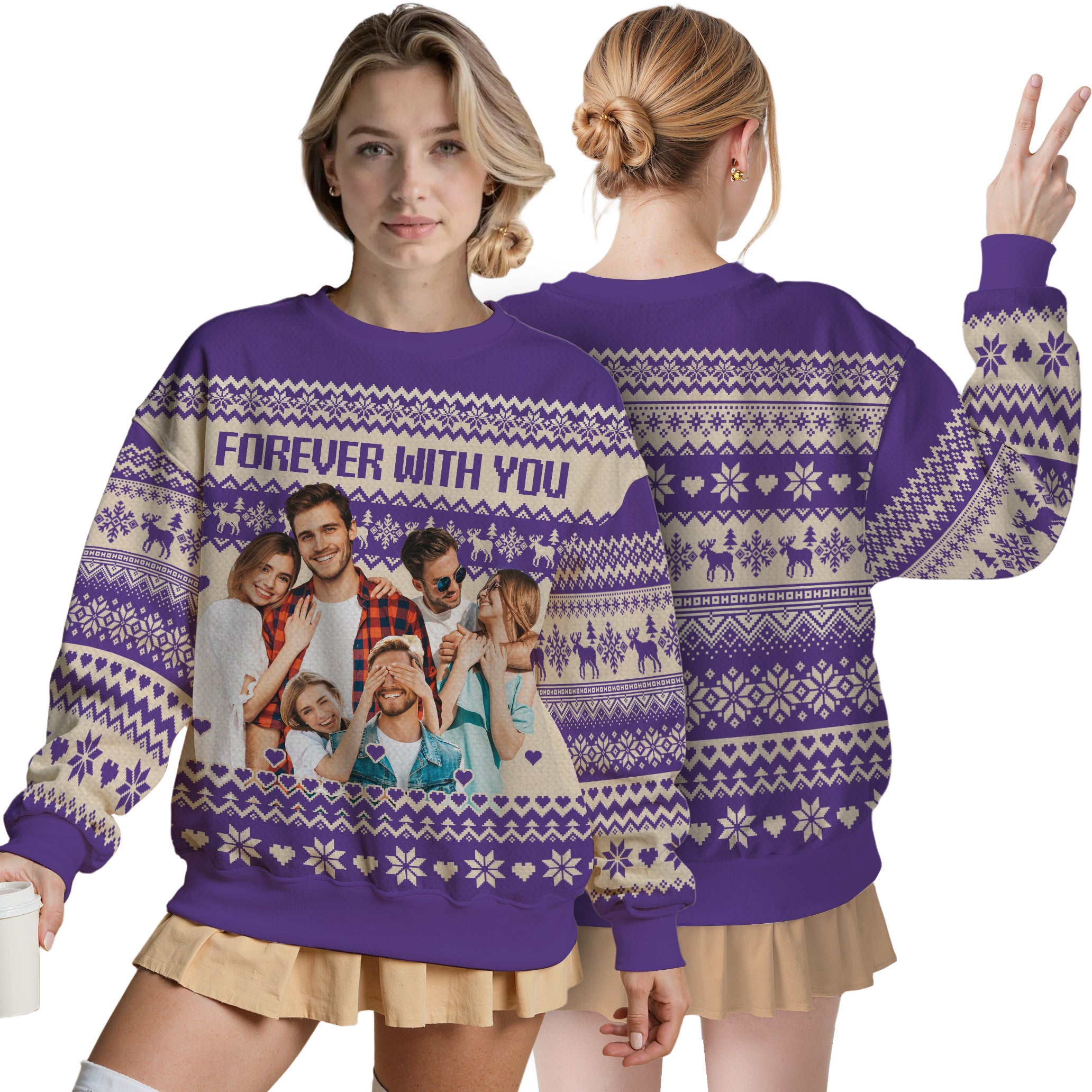 Custom Ugly Christmas Sweater with Photo for Men Women Youth Kid, Matching Ugly Christmas Sweatshirt Family Couples