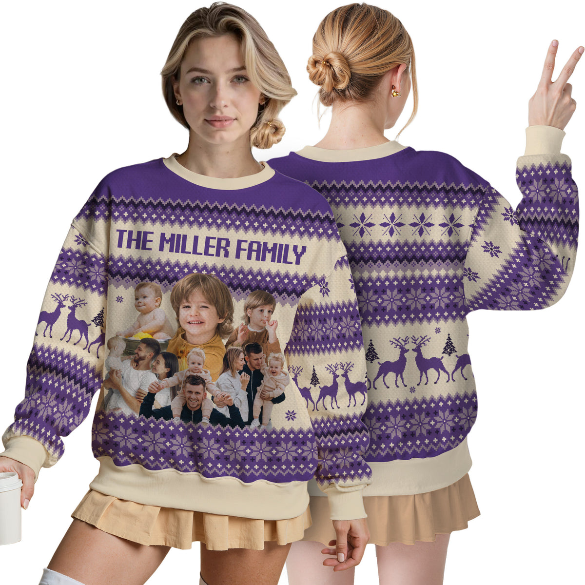 Custom Ugly Christmas Sweater for Men Women Youth Kid, Personalized Christmas Sweater with Photo Picture Face, Custom Ugly Sweatshirt for Dad Mom Boyfriend Girlfriend for Xmas Thanksgiving Style 3