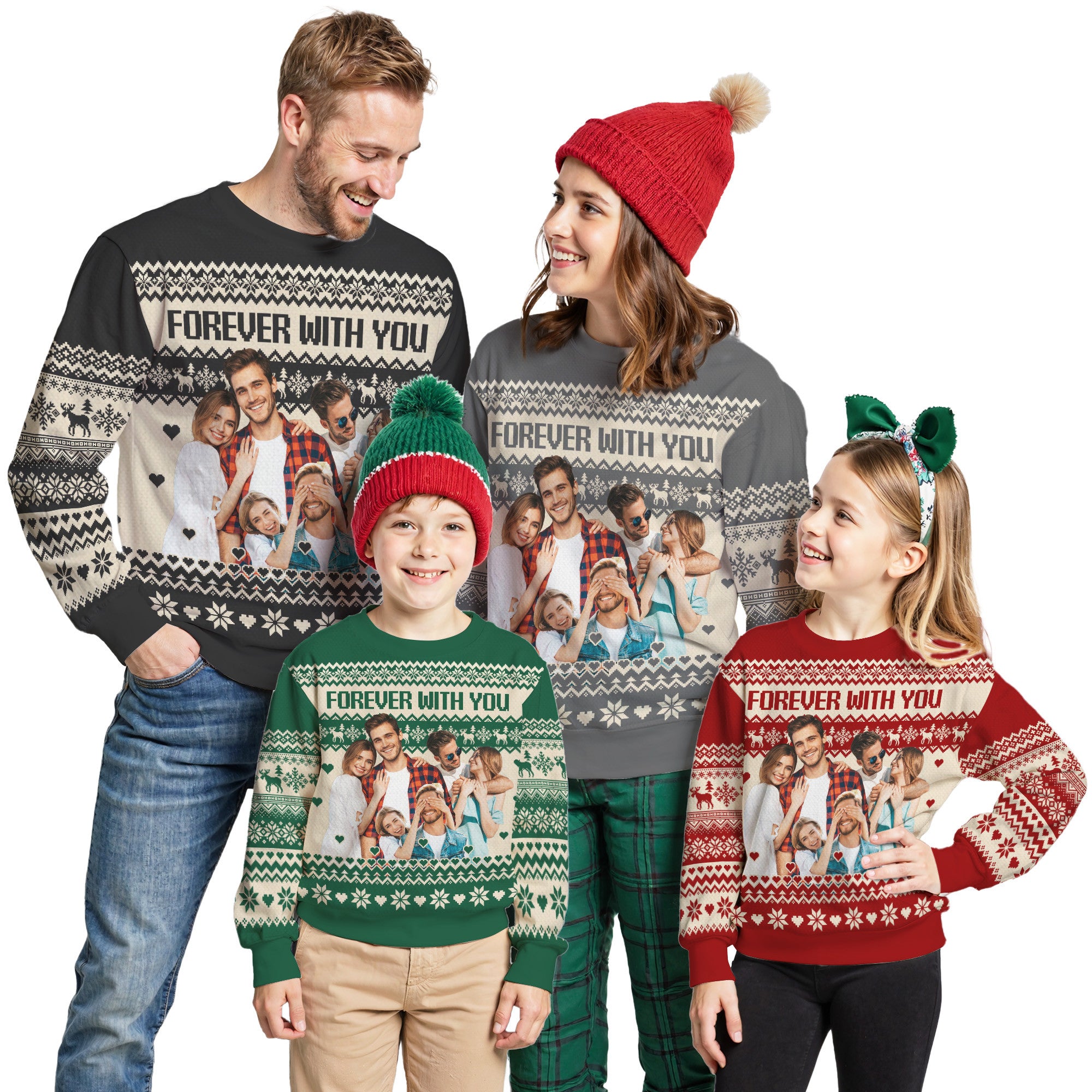Custom Ugly Christmas Sweater with Photo for Men Women Youth Kid, Matching Ugly Christmas Sweatshirt Family Couples
