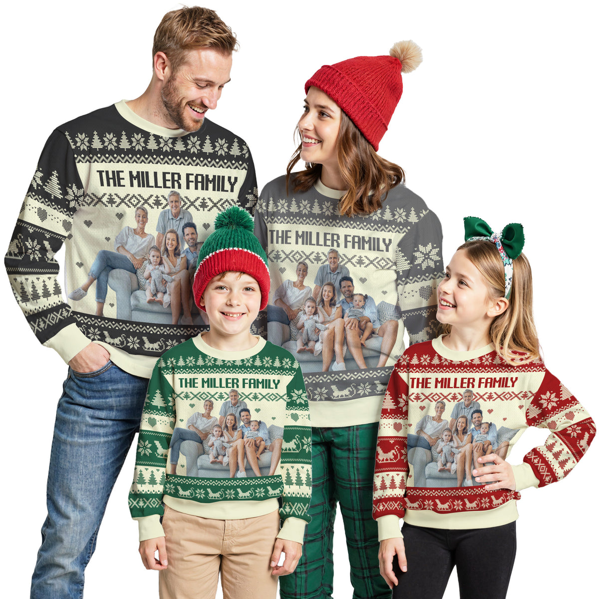 Custom Ugly Christmas Sweater for Men Women Youth Kid, Personalized Christmas Sweater with Photo Picture Face, Custom Ugly Sweatshirt for Dad Mom Boyfriend Girlfriend for Xmas Thanksgiving Style 2
