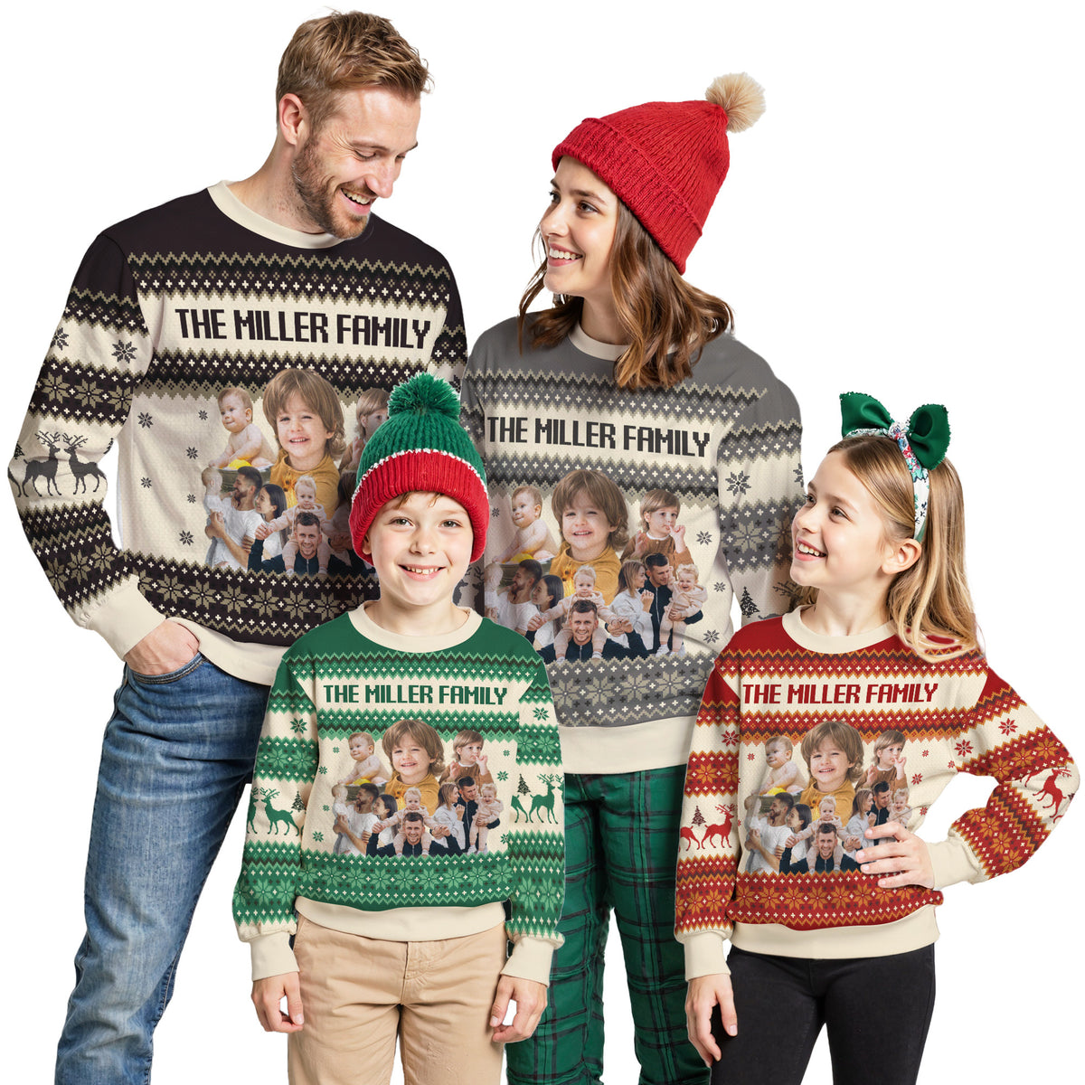 Custom Ugly Christmas Sweater for Men Women Youth Kid, Personalized Christmas Sweater with Photo Picture Face, Custom Ugly Sweatshirt for Dad Mom Boyfriend Girlfriend for Xmas Thanksgiving Style 3