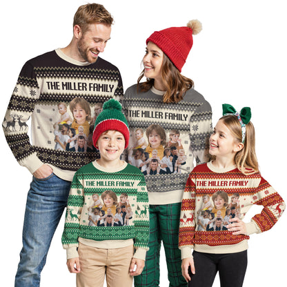 Custom Ugly Christmas Sweater for Men Women Youth Kid, Personalized Christmas Sweater with Photo Picture Face, Custom Ugly Sweatshirt for Dad Mom Boyfriend Girlfriend for Xmas Thanksgiving Style 3