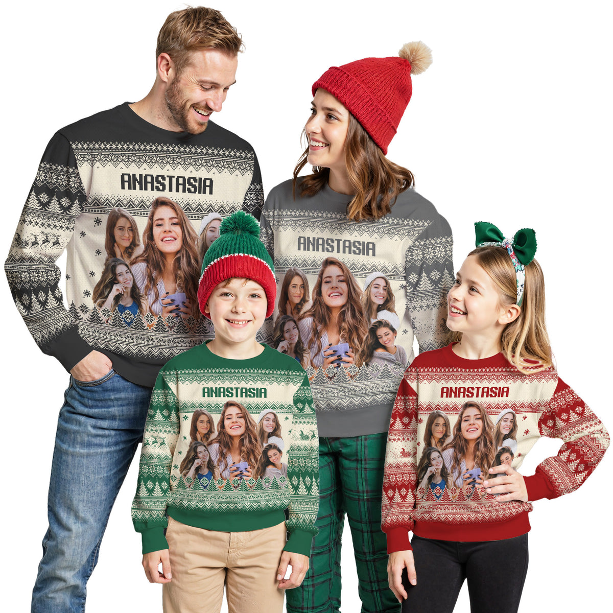 Custom Ugly Christmas Sweater for Men Women Youth Kid, Personalized Christmas Sweater with Photo Picture Face, Custom Ugly Sweatshirt for Dad Mom Boyfriend Girlfriend for Xmas Thanksgiving Style 4
