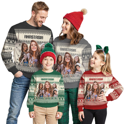 Custom Ugly Christmas Sweater for Men Women Youth Kid, Personalized Christmas Sweater with Photo Picture Face, Custom Ugly Sweatshirt for Dad Mom Boyfriend Girlfriend for Xmas Thanksgiving Style 4