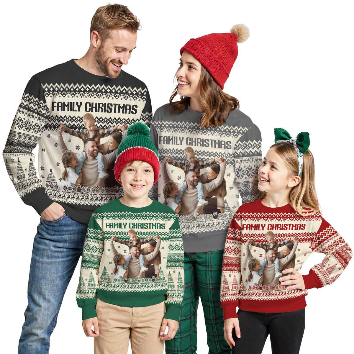 Custom Ugly Christmas Sweater for Men Women Youth Kid, Personalized Christmas Sweater with Photo Picture Face, Custom Ugly Sweatshirt for Dad Mom Boyfriend Girlfriend for Xmas Thanksgiving Style 5