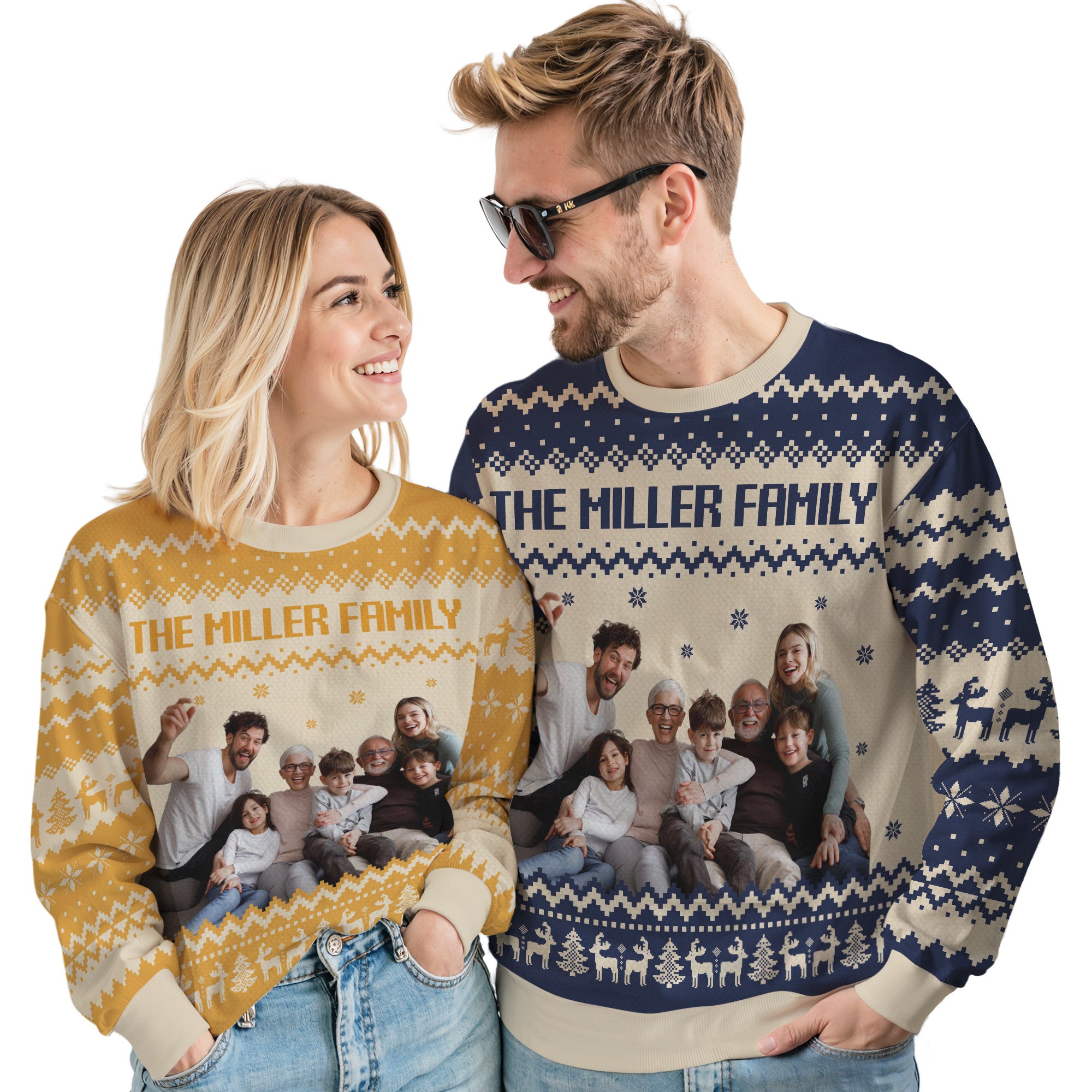 Custom Ugly Christmas Sweater with Photo for Men Women Youth Kid, Matching Ugly Christmas Sweatshirt Family Couples