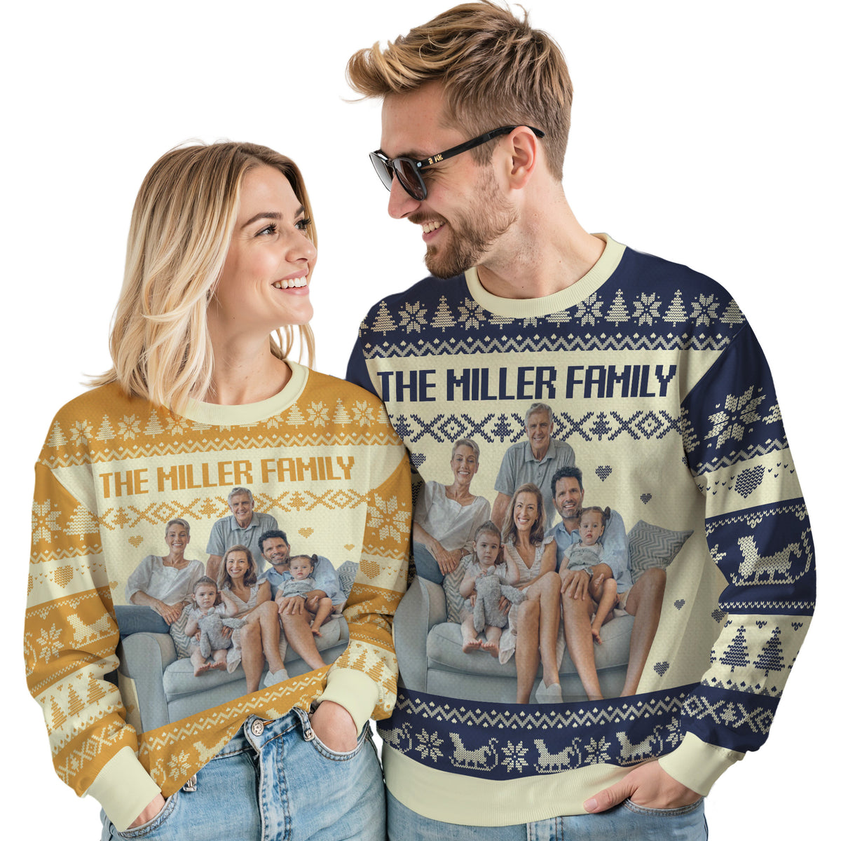 Custom Ugly Christmas Sweater for Men Women Youth Kid, Personalized Christmas Sweater with Photo Picture Face, Custom Ugly Sweatshirt for Dad Mom Boyfriend Girlfriend for Xmas Thanksgiving Style 2