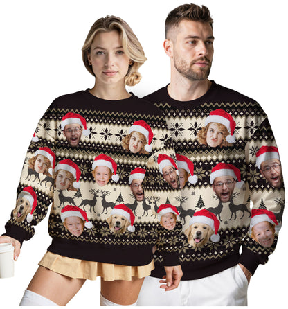 Custom Ugly Christmas Sweater for Men Women Couples Boyfriend Girlfriend Family Dad Mom, Custom Ugly Christmas Sweater with Face Photo, Personalized Sweatshirt with Picture Funny Xmas Gift ST1
