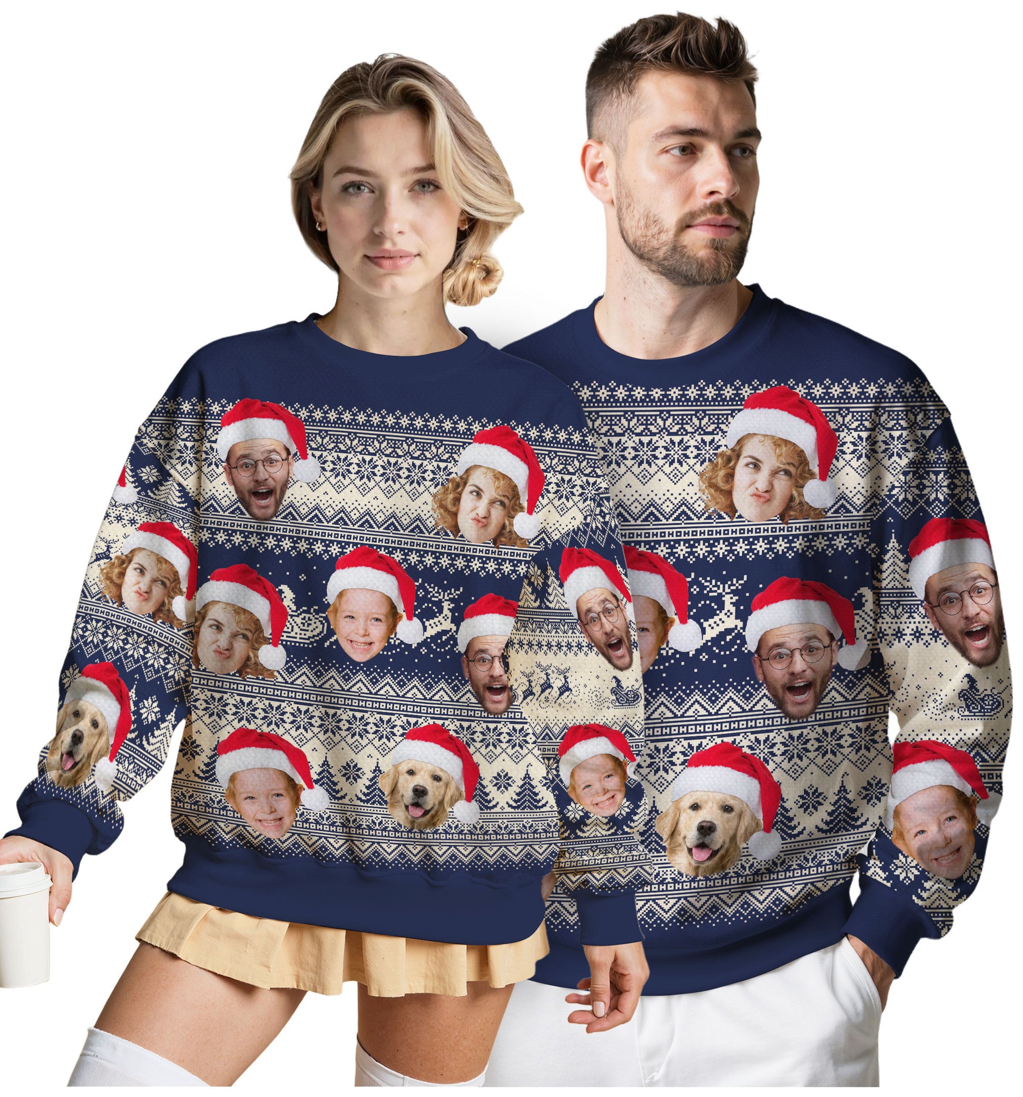 Custom Ugly Christmas Sweater for Men Women Couples Boyfriend Girlfriend Family Dad Mom, Custom Ugly Christmas Sweater with Face Photo, Personalized Sweatshirt with Picture Funny Xmas Gift ST4