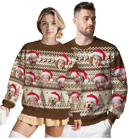 Custom Ugly Christmas Sweater for Men Women Couples Boyfriend Girlfriend Family Dad Mom, Custom Ugly Christmas Sweater with Face Photo, Personalized Sweatshirt with Picture Funny Xmas Gift ST5