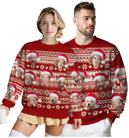 Custom Ugly Christmas Sweater for Men Women Couples Boyfriend Girlfriend Family Dad Mom, Custom Ugly Christmas Sweater with Face Photo, Personalized Sweatshirt with Picture Funny Xmas Gift ST6