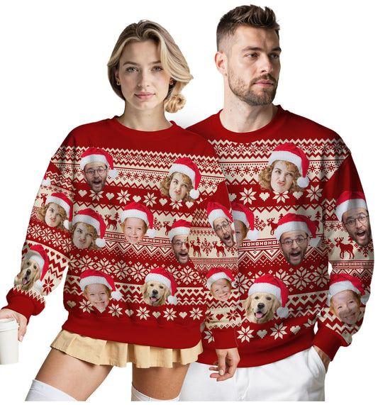 Custom Ugly Christmas Sweater for Men Women Couples Boyfriend Girlfriend Family Dad Mom, Custom Ugly Christmas Sweater with Face Photo, Personalized Sweatshirt with Picture Funny Xmas Gift ST6