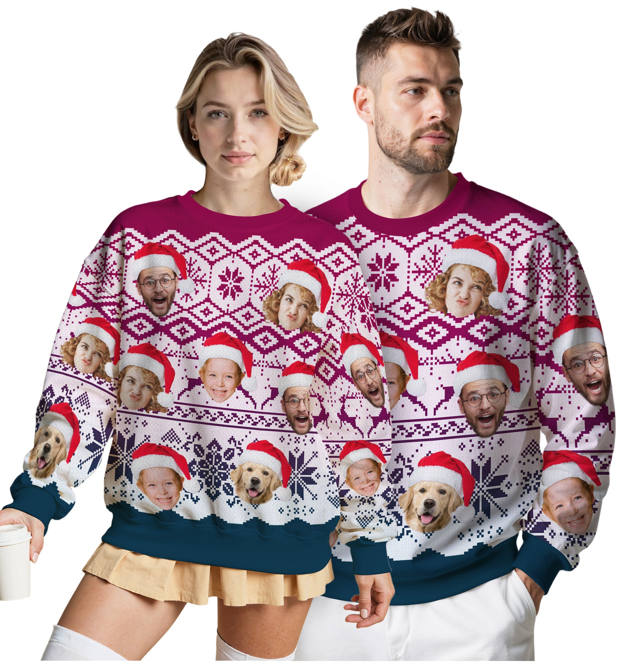 Custom Ugly Christmas Sweater for Men Women Couples Boyfriend Girlfriend Family Dad Mom, Custom Ugly Christmas Sweater with Face Photo, Personalized Sweatshirt with Picture Funny Xmas Gift ST9
