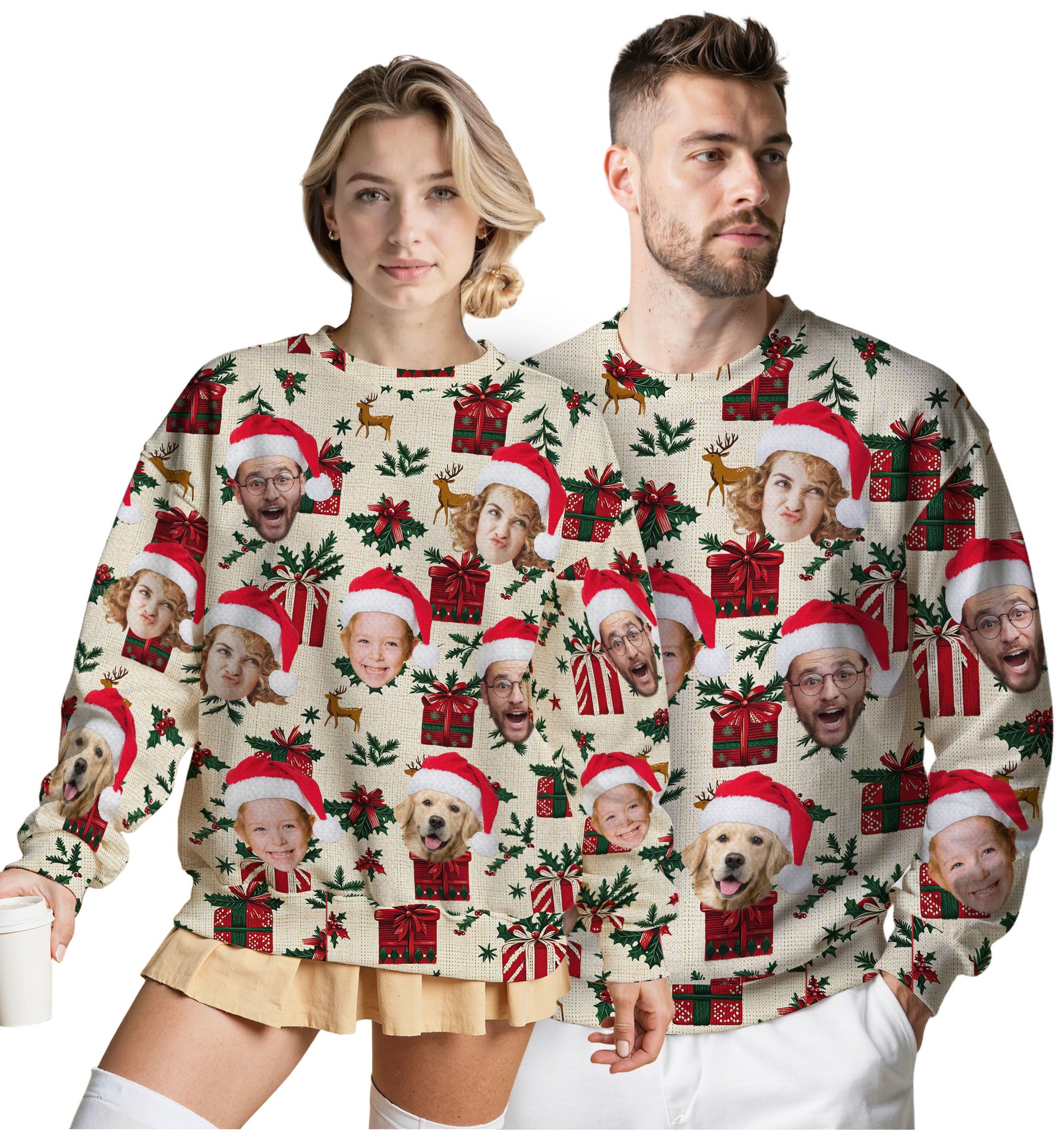 Custom Ugly Christmas Sweater for Men Women Couples Boyfriend Girlfriend Family Dad Mom, Custom Ugly Christmas Sweater with Face Photo, Personalized Sweatshirt with Picture Funny Xmas Gift ST13