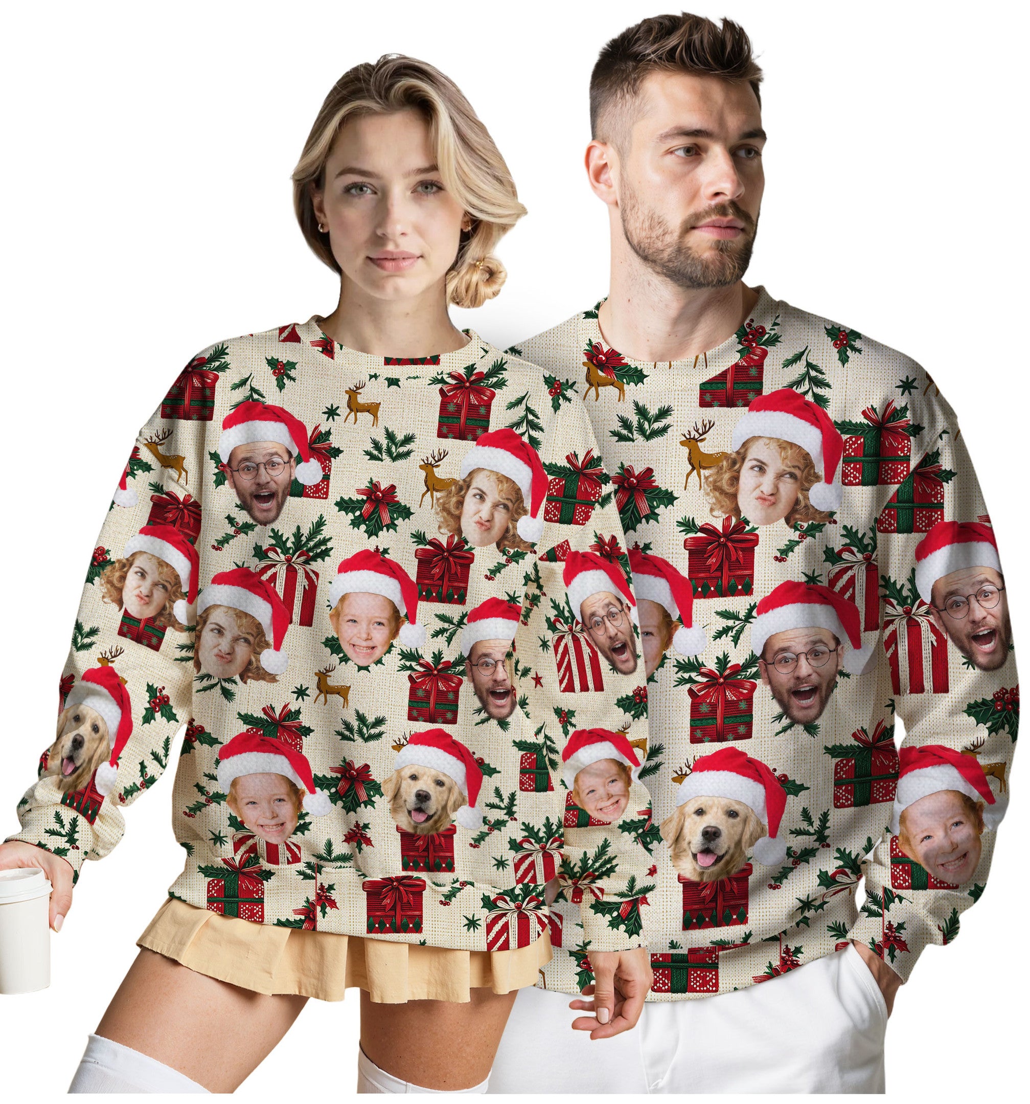 Custom Ugly Christmas Sweater for Men Women Couples Boyfriend Girlfriend Family Dad Mom, Custom Ugly Christmas Sweater with Face Photo, Personalized Sweatshirt with Picture Funny Xmas Gift ST13