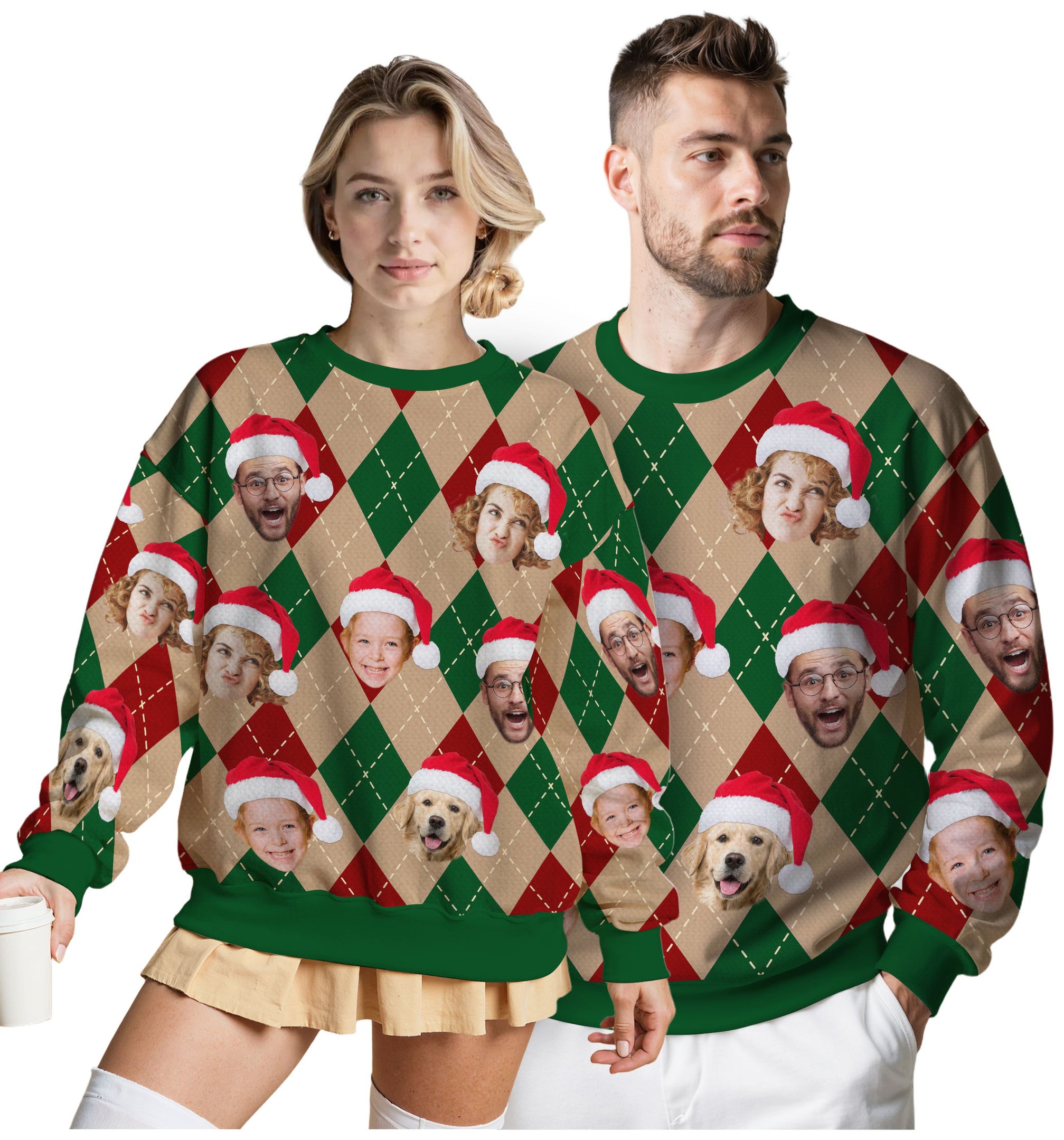 Custom Ugly Christmas Sweater for Men Women Couples Boyfriend Girlfriend Family Dad Mom, Custom Ugly Christmas Sweater with Face Photo, Personalized Sweatshirt with Picture Funny Xmas Gift ST18
