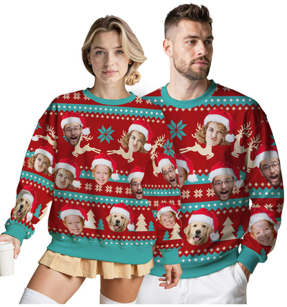 Custom Ugly Christmas Sweater for Men Women Couples Boyfriend Girlfriend Family Dad Mom, Custom Ugly Christmas Sweater with Face Photo, Personalized Sweatshirt with Picture Funny Xmas Gift ST19