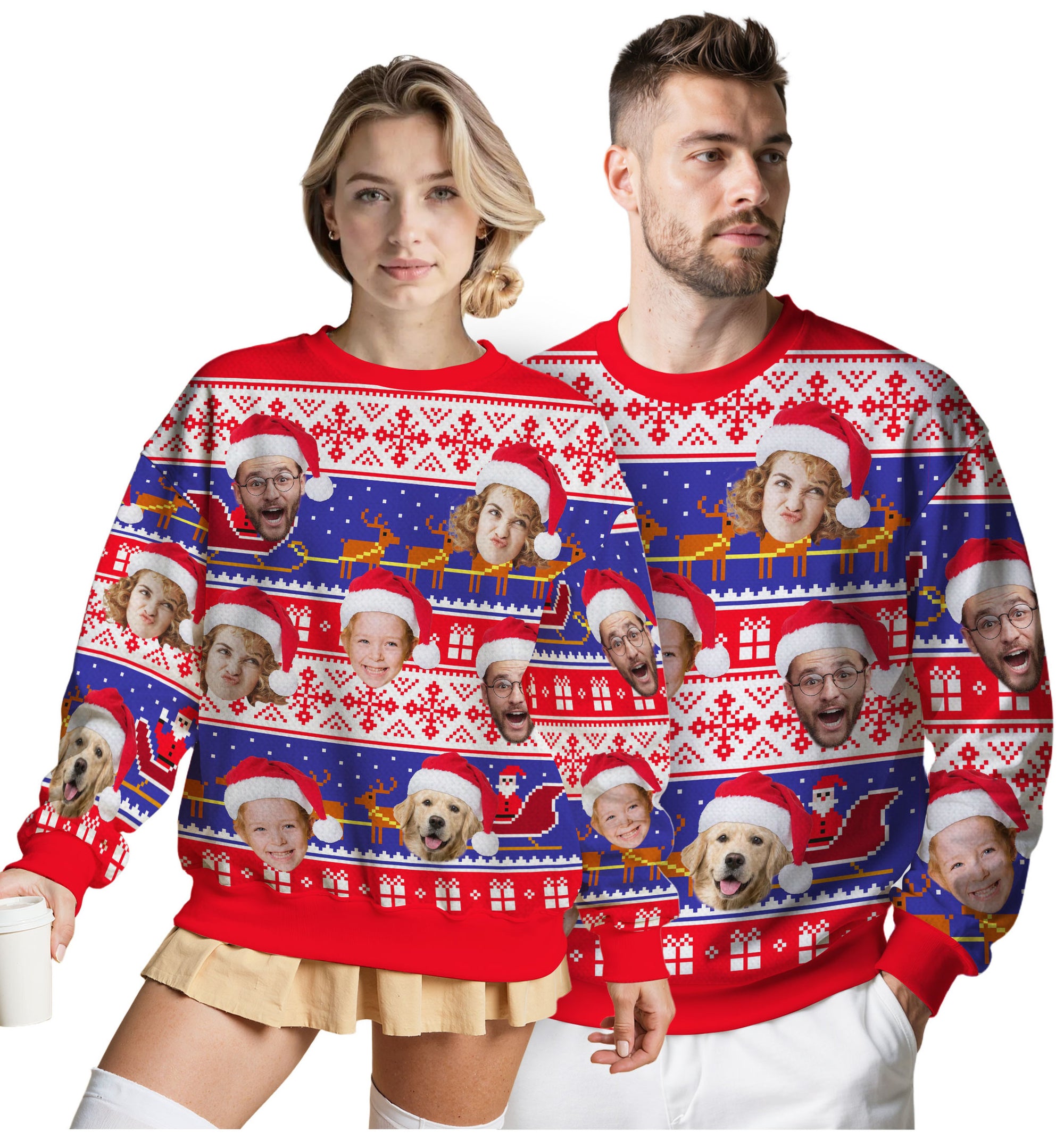 Custom Ugly Christmas Sweater for Men Women Couples Boyfriend Girlfriend Family Dad Mom, Custom Ugly Christmas Sweater with Face Photo, Personalized Sweatshirt with Picture Funny Xmas Gift ST24