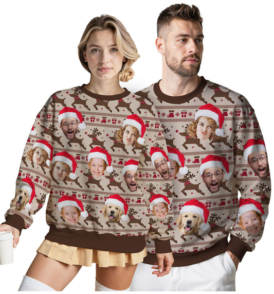 Custom Ugly Christmas Sweater for Men Women Couples Boyfriend Girlfriend Family Dad Mom, Custom Ugly Christmas Sweater with Face Photo, Personalized Sweatshirt with Picture Funny Xmas Gift ST31