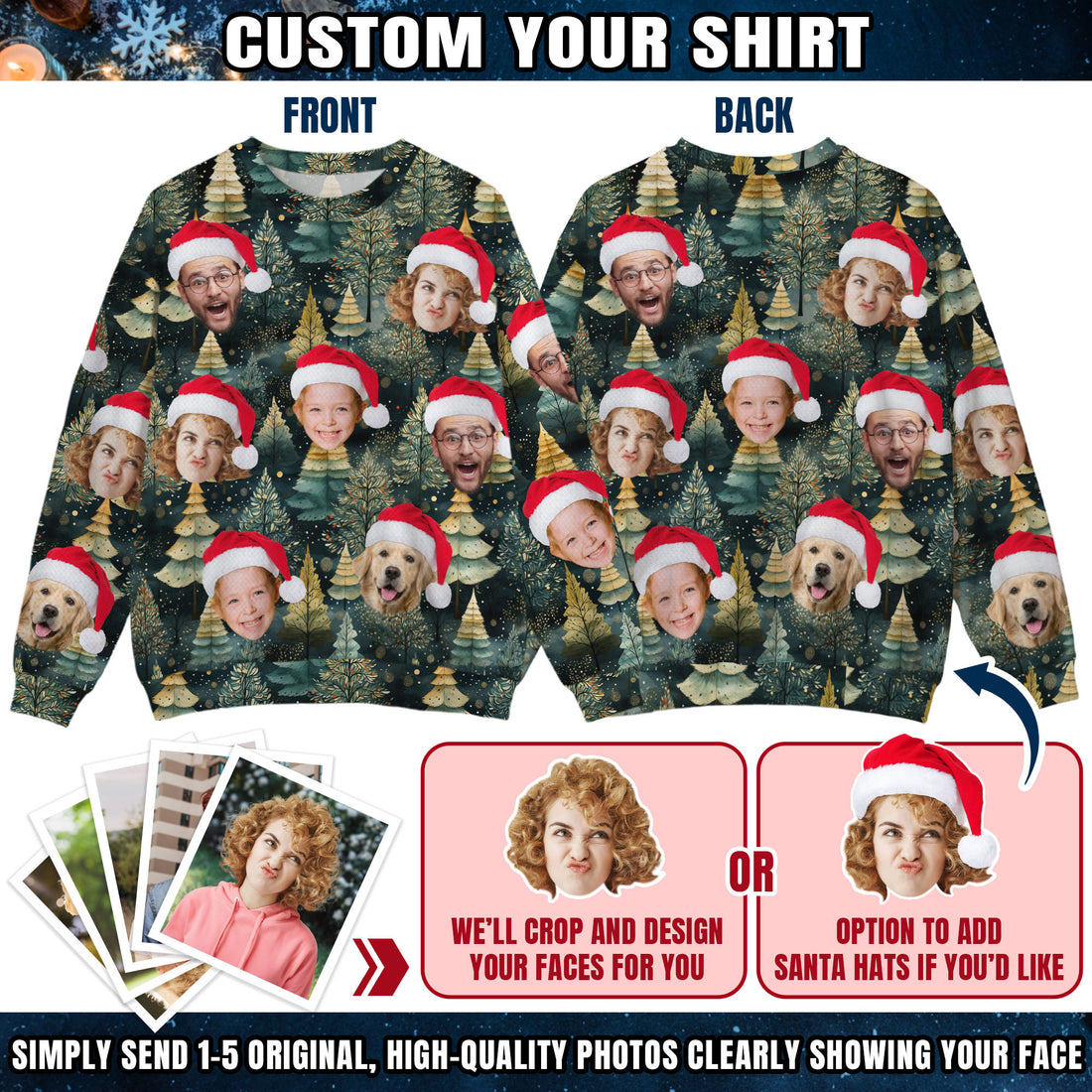 Custom Ugly Christmas Sweater for Men Women Couples Boyfriend Girlfriend Family Dad Mom, Custom Ugly Christmas Sweater with Face Photo, Personalized Sweatshirt with Picture Funny Xmas Gift ST7