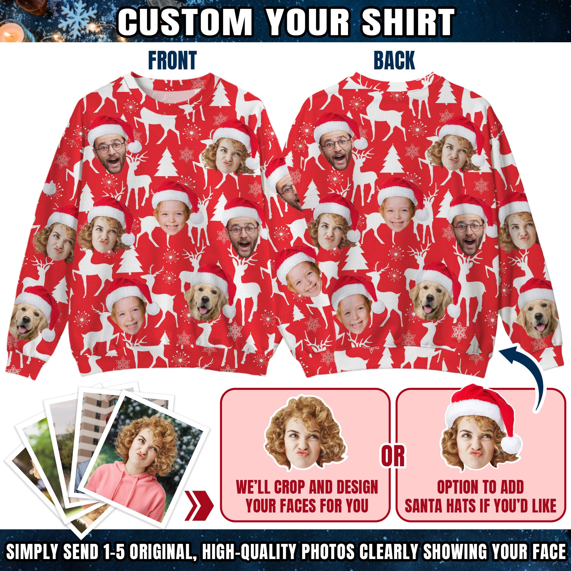 Custom Ugly Christmas Sweater for Men Women Couples Boyfriend Girlfriend Family Dad Mom, Custom Ugly Christmas Sweater with Face Photo, Personalized Sweatshirt with Picture Funny Xmas Gift ST10