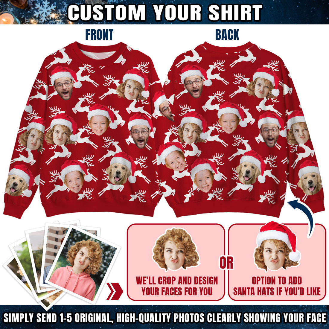 Custom Ugly Christmas Sweater for Men Women Couples Boyfriend Girlfriend Family Dad Mom, Custom Ugly Christmas Sweater with Face Photo, Personalized Sweatshirt with Picture Funny Xmas Gift ST20