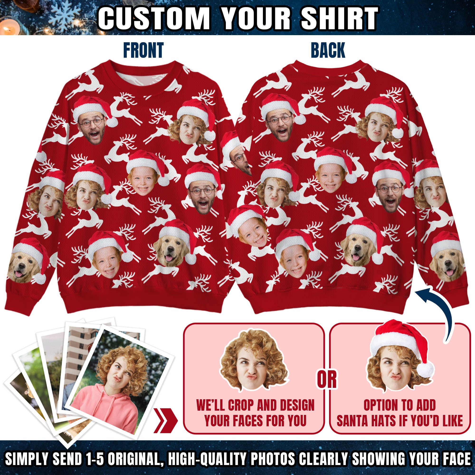 Custom Ugly Christmas Sweater for Men Women Couples Boyfriend Girlfriend Family Dad Mom, Custom Ugly Christmas Sweater with Face Photo, Personalized Sweatshirt with Picture Funny Xmas Gift ST20