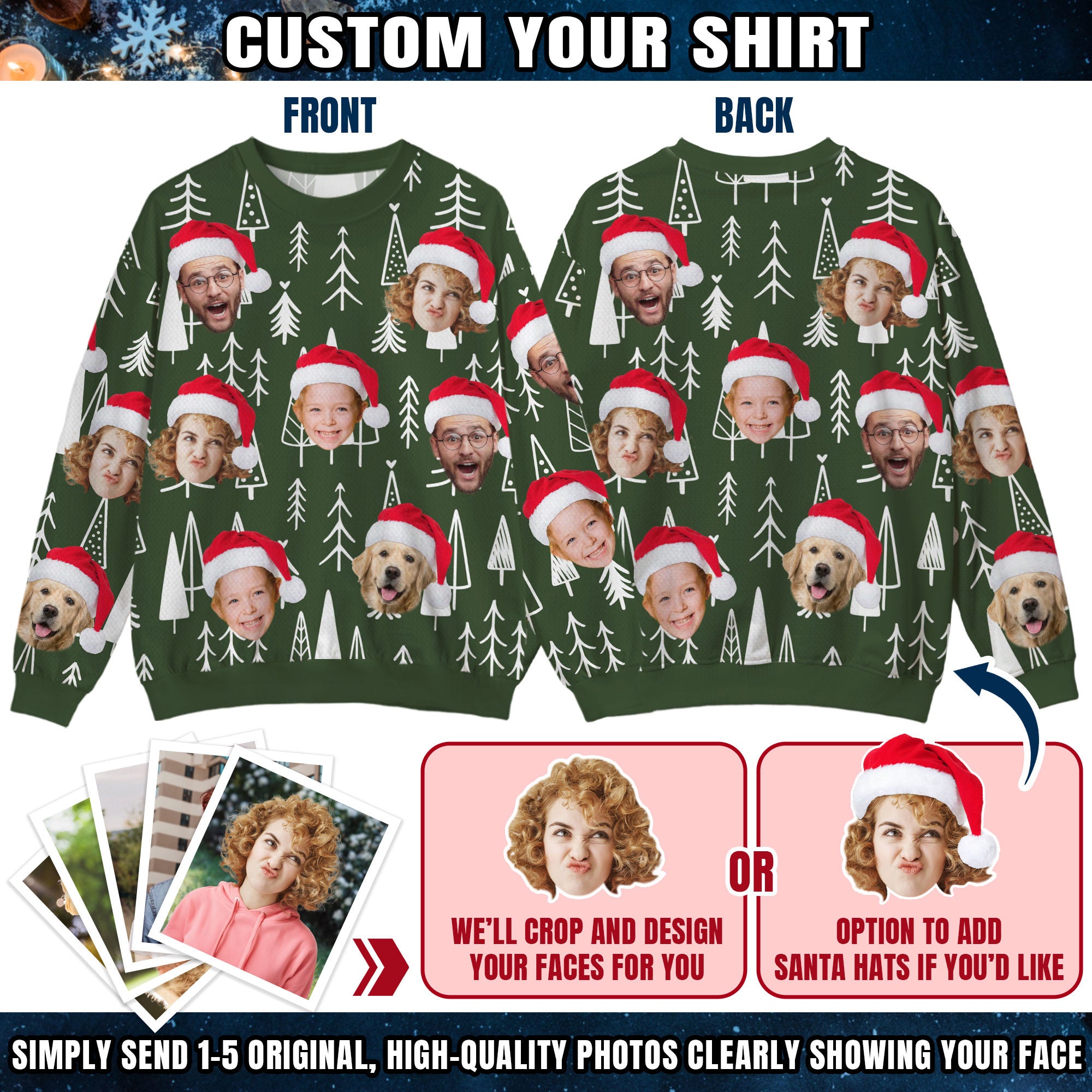 Custom Ugly Christmas Sweater for Men Women Couples Boyfriend Girlfriend Family Dad Mom, Custom Ugly Christmas Sweater with Face Photo, Personalized Sweatshirt with Picture Funny Xmas Gift ST21