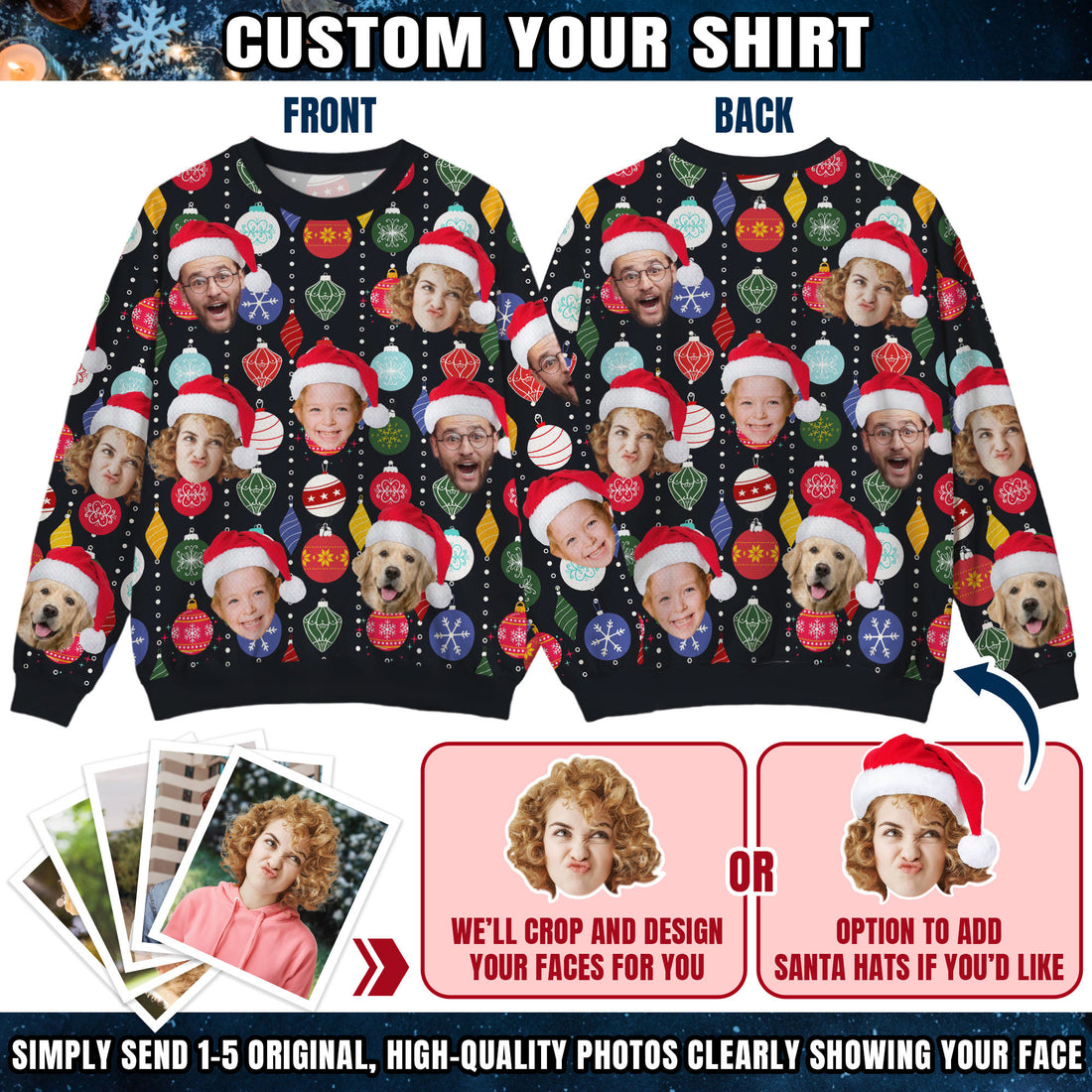 Custom Ugly Christmas Sweater for Men Women Couples Boyfriend Girlfriend Family Dad Mom, Custom Ugly Christmas Sweater with Face Photo, Personalized Sweatshirt with Picture Funny Xmas Gift ST22