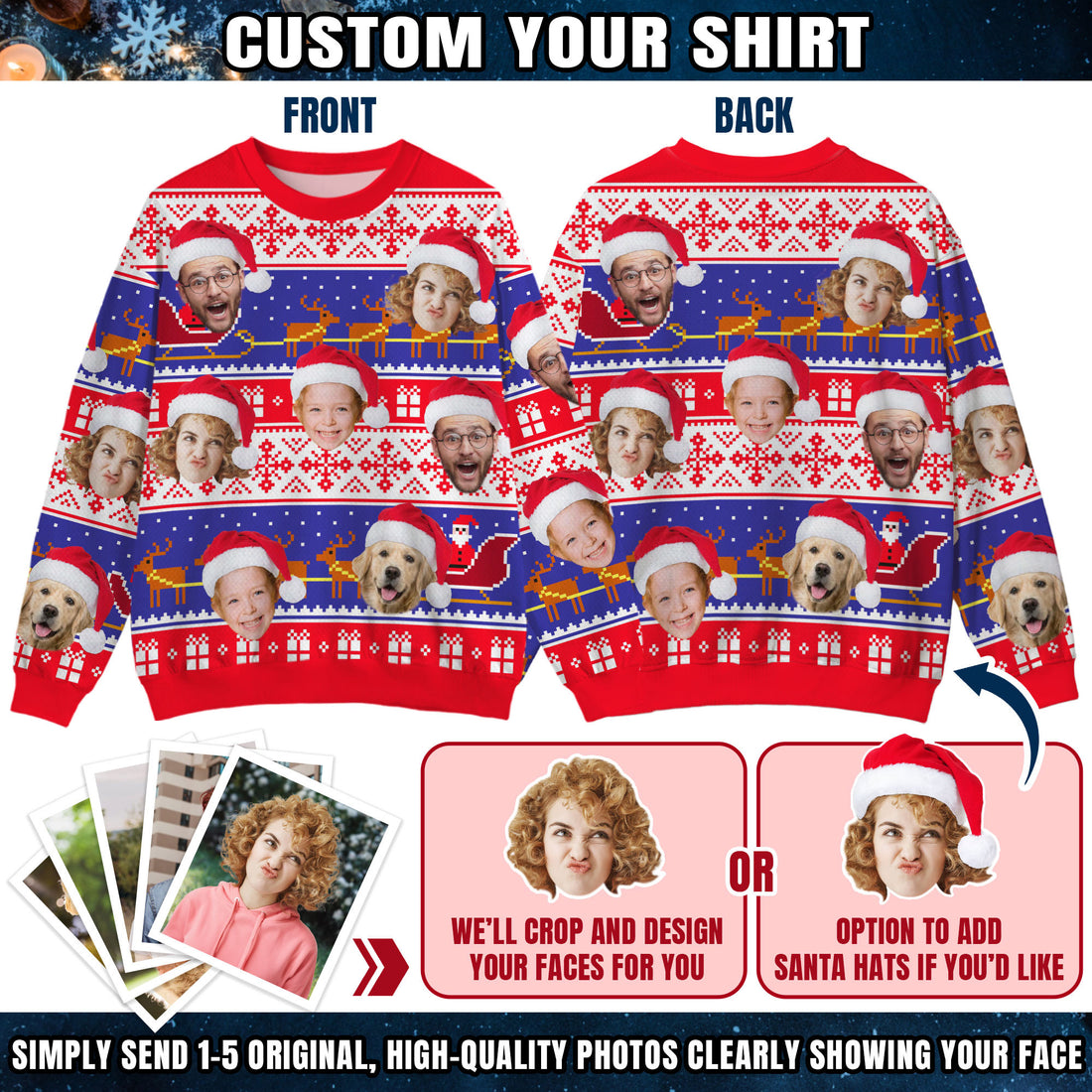 Custom Ugly Christmas Sweater for Men Women Couples Boyfriend Girlfriend Family Dad Mom, Custom Ugly Christmas Sweater with Face Photo, Personalized Sweatshirt with Picture Funny Xmas Gift ST24